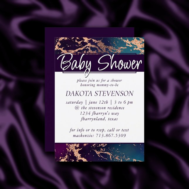Moody Luxe Marble | Deep Purple and Teal Shower Invitation (Creator Uploaded)