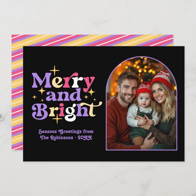 Moody Luxe Modern Retro Christmas Family Photo Holiday Card (Front/Back)