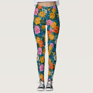 Moody Magenta Yellow Floral Dark Teal Leggings