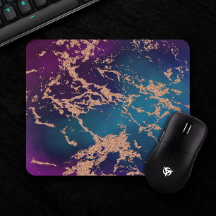 Moody Marble Deep Luxe Purple Teal Rose Gold Mouse Pad