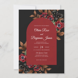 Moody Maroon Bloom Wedding Invitation