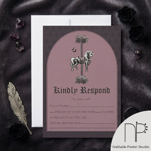 Moody Mauve Carousel Skeleton Horse RSVP Card