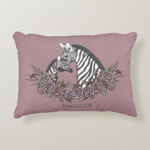 Moody Mauve Zebra Hand-Drawn Accent Pillow