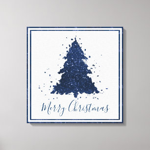 Moody Merry Christmas   Classy Dark Navy Blue Tree Canvas Print