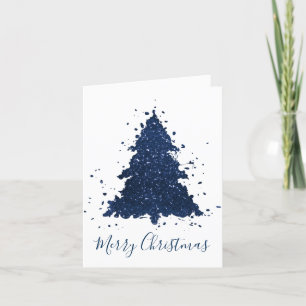 Moody Merry Christmas   Classy Dark Navy Blue Tree Holiday Card