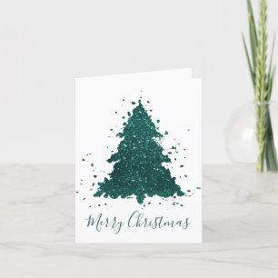 Moody Merry Christmas Deep Midnight Teal Tree Holiday Card