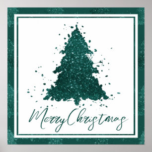 Moody Merry Christmas   Deep Midnight Teal Tree Poster