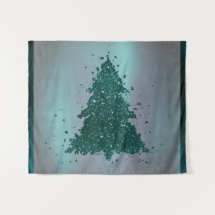 Moody Merry Christmas Deep Midnight Teal Tree Tapestry