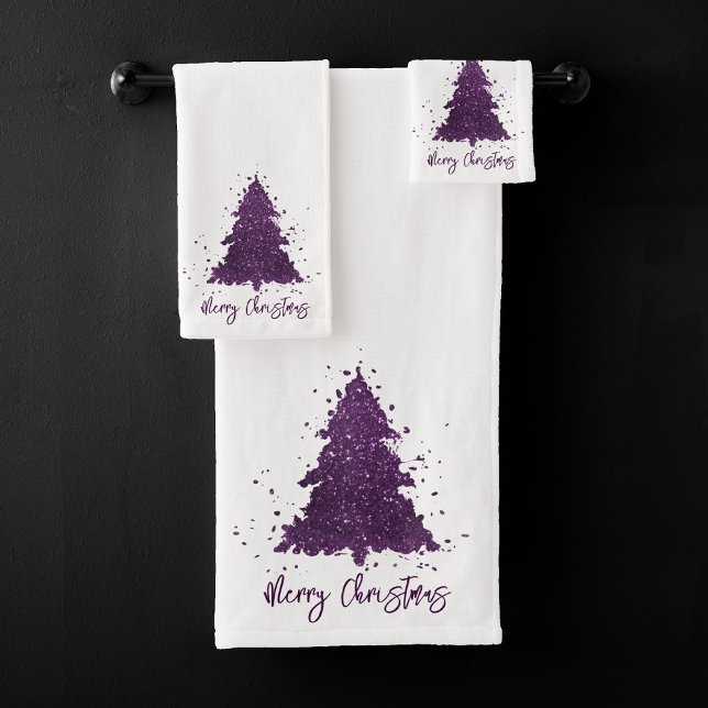 Moody Merry Christmas | Deep Plum Purple Tree Bath Towel Set (Creator Uploaded)