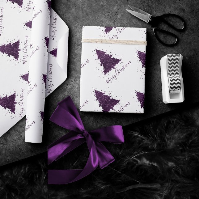 Moody Merry Christmas | Deep Plum Purple Tree Wrapping Paper (Creator Uploaded)