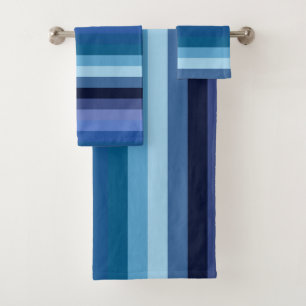 Moody Midnight Ocean Blue Gradient Stripe Pattern Bath Towel Set