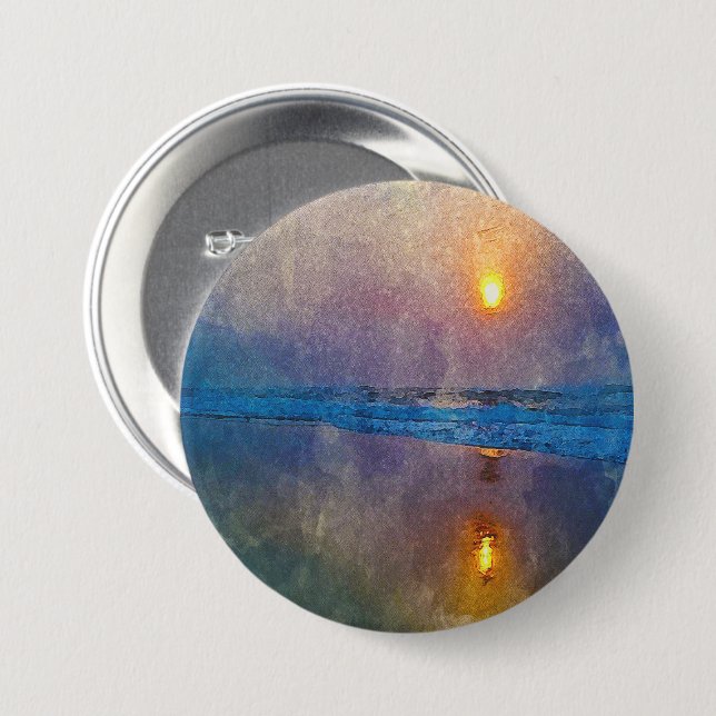 Moody misty seaside sunrise  3 inch round button (Front & Back)
