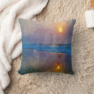 Moody misty seaside sunrise  throw pillow