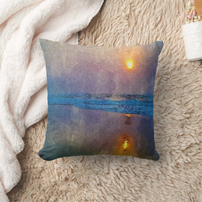 Moody misty seaside sunrise  throw pillow (Blanket)