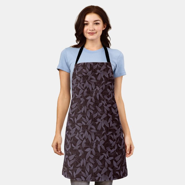 Moody Modern Chic Botanical Leaf Dark Purple Apron (Worn)