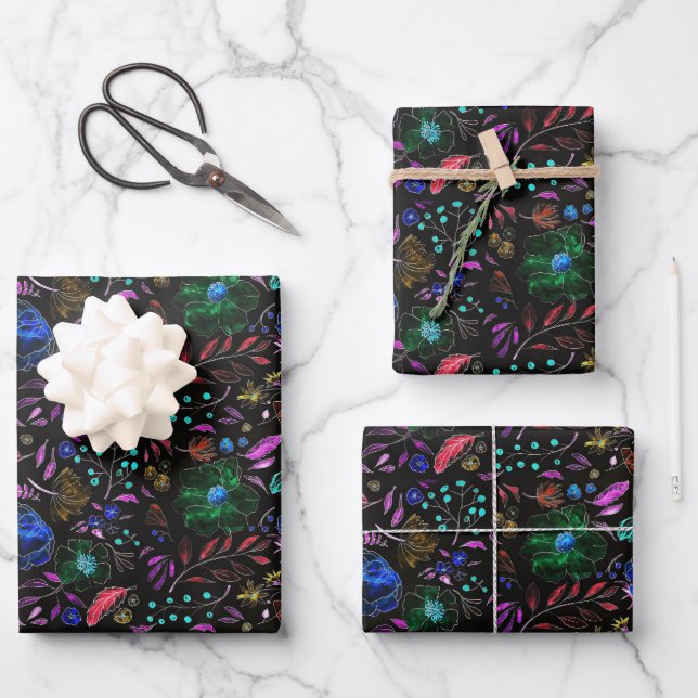 Moody Modern Winter Botanical Christmas Floral  Wrapping Paper Sheet (Front)