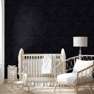 Moody Monochrome Deep Navy Blue Floral Pattern Wallpaper