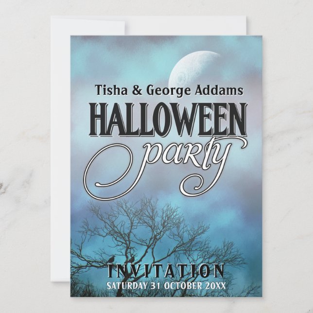 Moody Moon Clouds Halloween Party Invitations (Front)