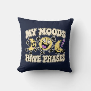 Moody Moon Phases Funny Celestial Cartoon Throw Pillow