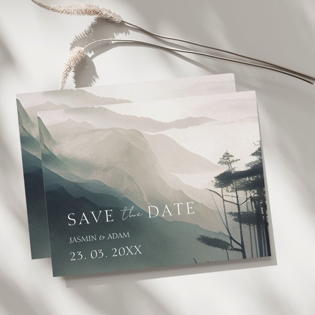 Moody Mountain Dark Aesthetic Woodland Wedding Postcard (Creator Uploaded)