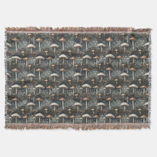 Moody Mushroom Forest Throw Blanket