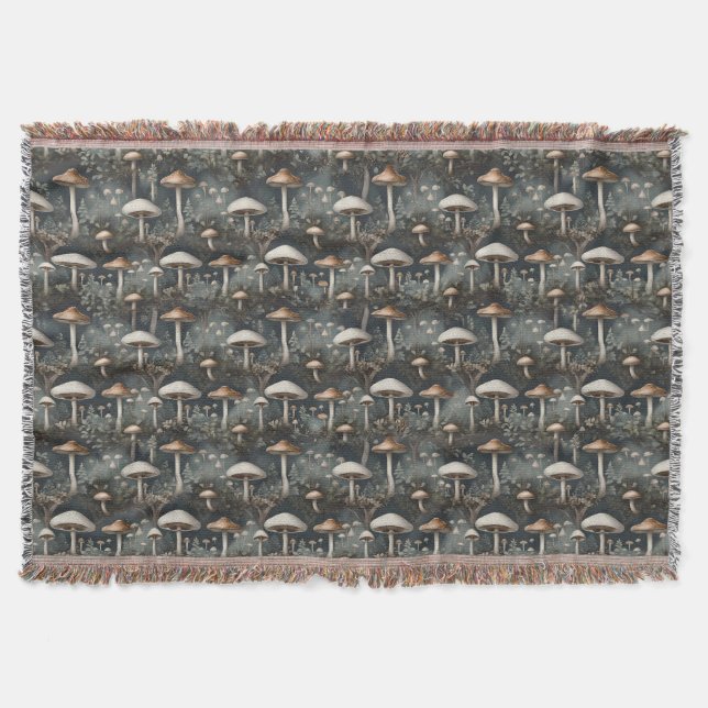 Moody Mushroom Forest Throw Blanket (Front)
