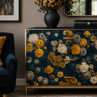 Moody Navy Blue and Gold Botanical Decoupage Craft Tissue Paper