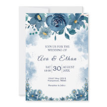 Moody Navy Blue Smoke Floral Invitation