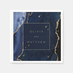 Moody Navy Celestial Wedding Napkin