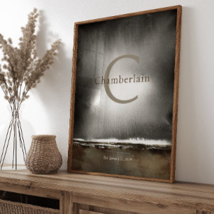 Moody Neutral Watercolor Custom Last Name Print