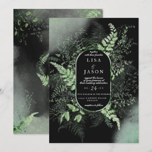 Moody Night Misty Fog Woodland Greenery Wedding Invitation