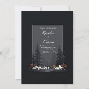 Moody Nordic Forest Wildflower Wedding Invitation