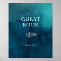 Moody Ocean Watercolor Guest Book Sign