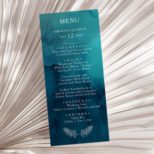 Moody Ocean Watercolor Mariage Dinner Menu