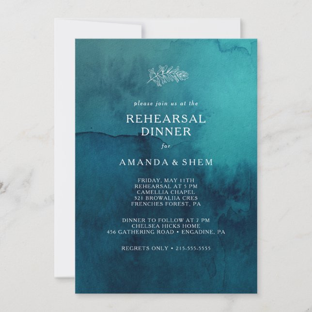Moody Ocean Watercolor Reply Dinner Invitation (Devant)