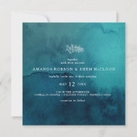 Moody Ocean Watercolor Square Wedding Invitation
