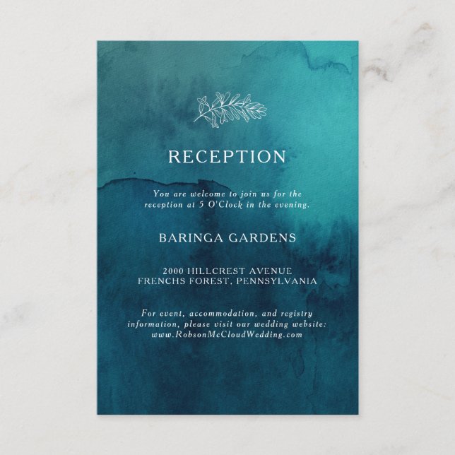 Moody Ocean Watercolor Wedding Reception Card (Front)