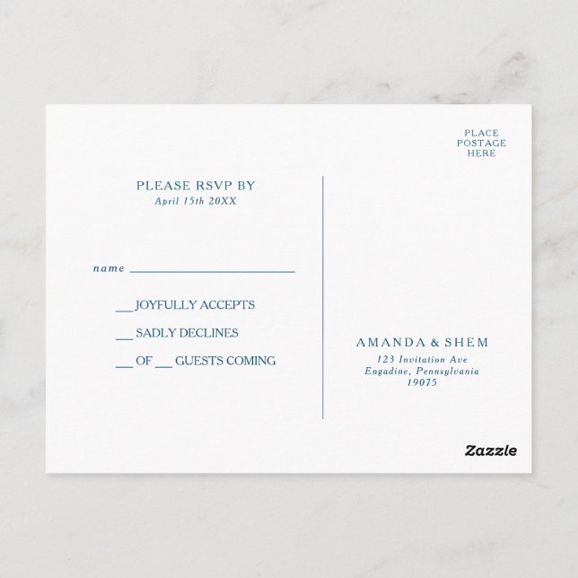 Moody Ocean Watercolor Wedding RSVP Postcard (Back)