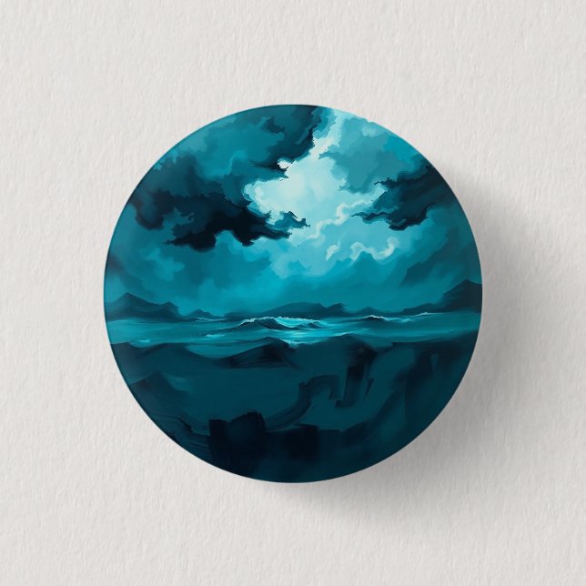 Moody Ocean Waves Under Stormy Sky – Abstract Seas 1 Inch Round Button (Front)