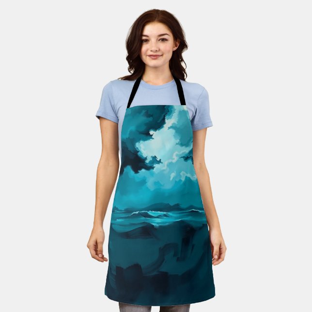 Moody Ocean Waves Under Stormy Sky – Abstract Seas Apron (Worn)
