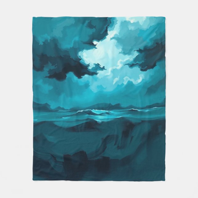 Moody Ocean Waves Under Stormy Sky – Abstract Seas Fleece Blanket (Front)
