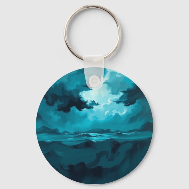 Moody Ocean Waves Under Stormy Sky – Abstract Seas Keychain (Front)