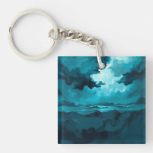 Moody Ocean Waves Under Stormy Sky – Abstract Seas Keychain