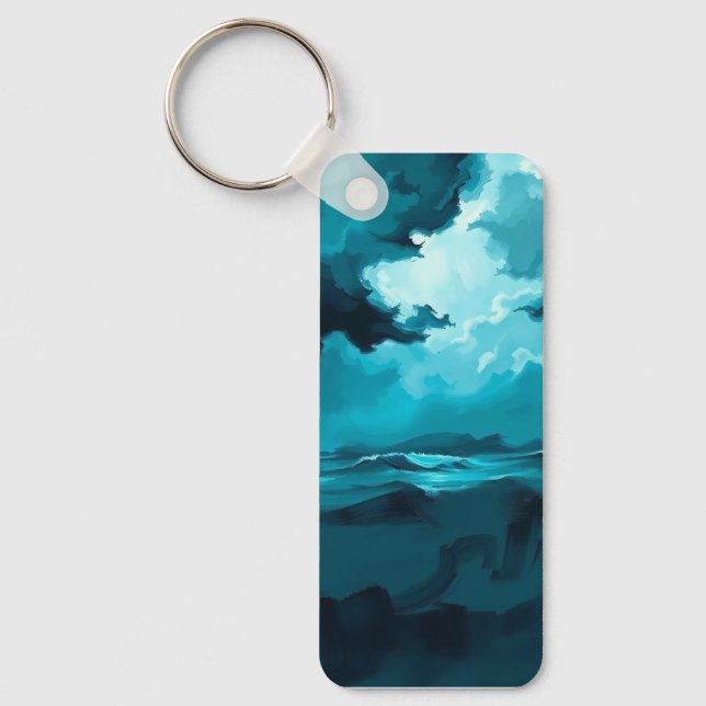 Moody Ocean Waves Under Stormy Sky – Abstract Seas Keychain (Front)