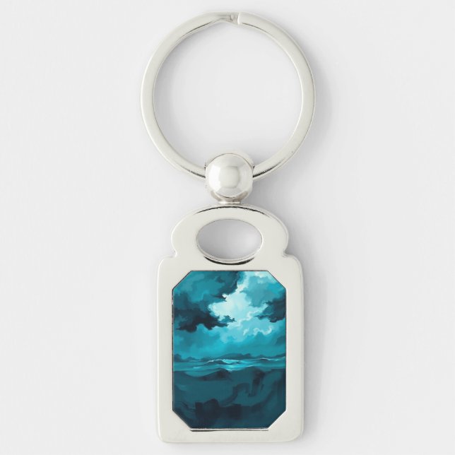 Moody Ocean Waves Under Stormy Sky – Abstract Seas Keychain (Front)