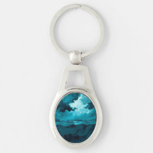 Moody Ocean Waves Under Stormy Sky – Abstract Seas Keychain
