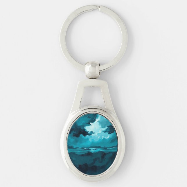 Moody Ocean Waves Under Stormy Sky – Abstract Seas Keychain (Front)