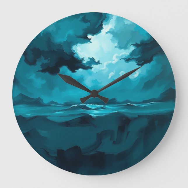 Moody Ocean Waves Under Stormy Sky – Abstract Seas Large Clock (Front)