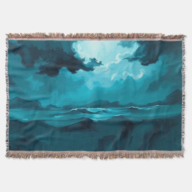 Moody Ocean Waves Under Stormy Sky – Abstract Seas Throw Blanket (Front)
