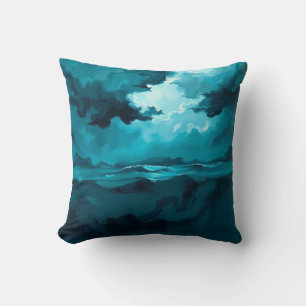 Moody Ocean Waves Under Stormy Sky – Abstract Seas Throw Pillow